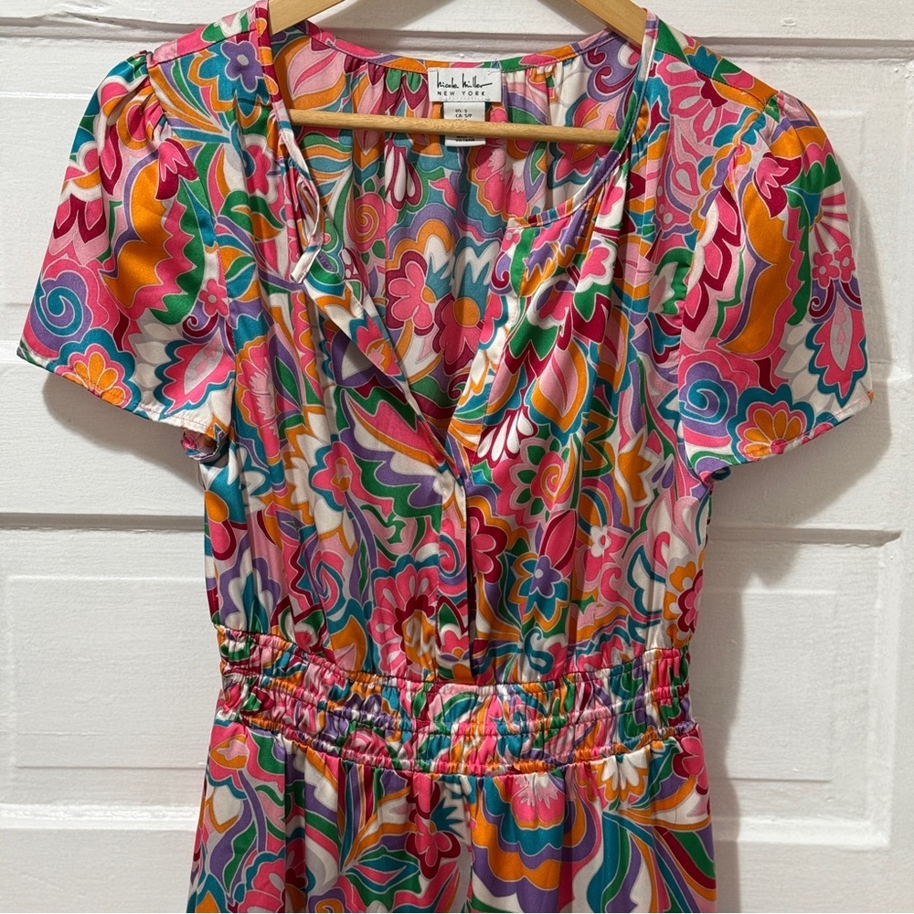 Nicole Miller Floral Ruffled Satin Mini Dress - Picture 3 of 11